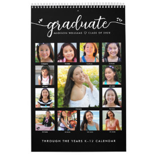 Black Graduate K–12 Script Photo Collage 15 Month Calendar