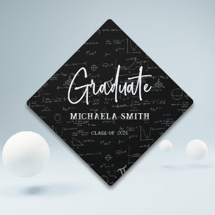 Black Graduate Script Math Graduation Cap Topper