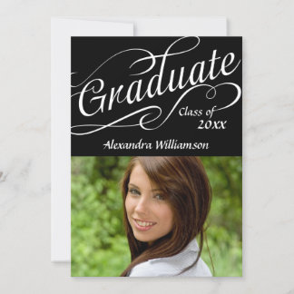 Black Graduate Swirly Script | Graduation Invitation