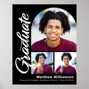 Black Graduation 3 Photo Bold Arch White Script Poster