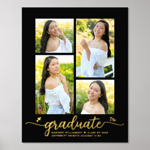 Black Graduation 4 Photo Script Hearts Real Gold Foil Prints