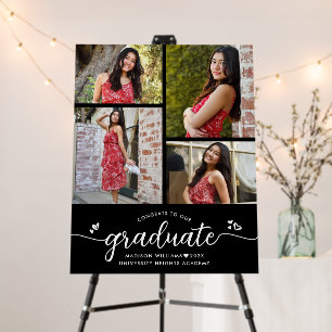 Black Graduation 4 Photo White Script Hearts Bold Foam Board