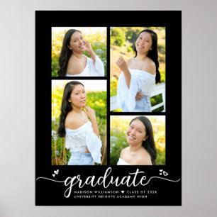 Black Graduation 4 Photo White Script Hearts Girly Poster