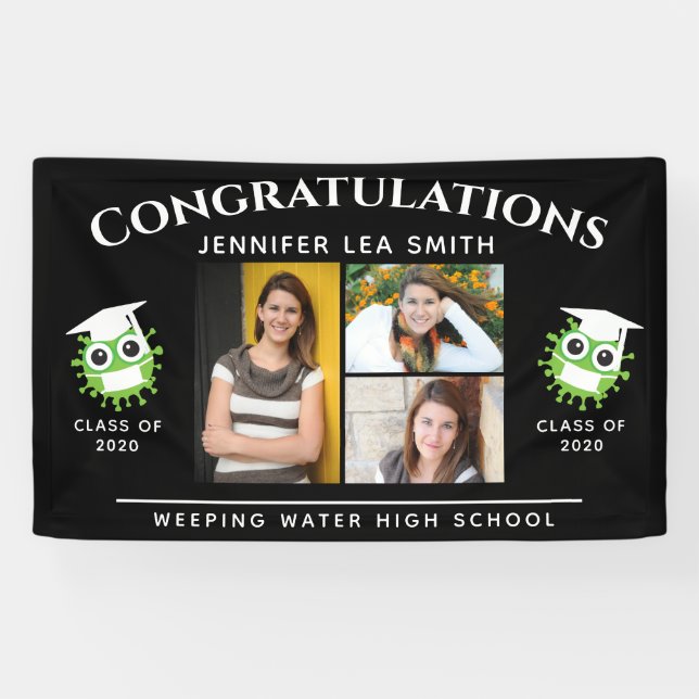 Black Graduation Banners Personalized with Photos (Horizontal)