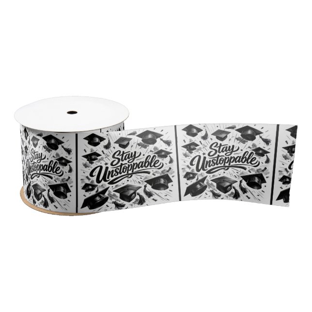 Black Graduation Cap Airborne with Quote Satin Ribbon (Spool)