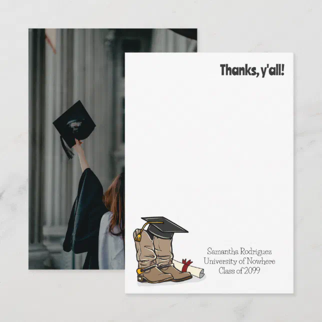 Black Graduation Cap and Cowboy Boot Thank You Card | Zazzle