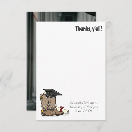 Black Graduation Cap and Cowboy Boot Thank You Card