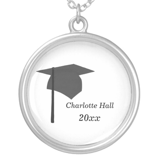 Black Graduation Cap Black Tassel, Year Necklace (Front)