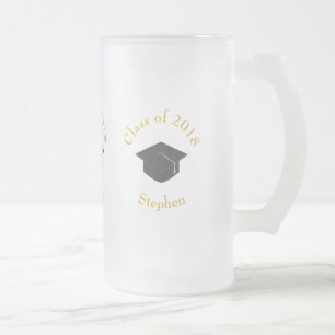 Black Graduation Cap Class of 20xx Custom Frosted Glass Beer Mug