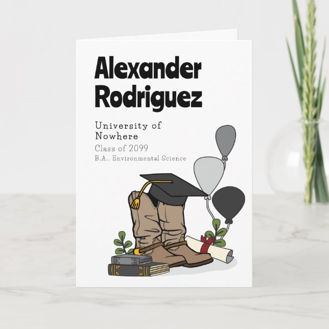Black Graduation Cap Cowboy Boot Arrangement Invitation (Front)