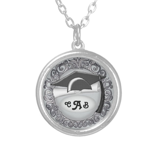 Black Graduation Cap custom monogram necklace (Front)