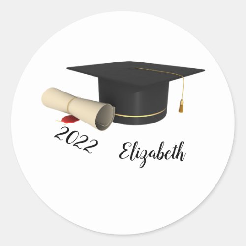 Black Graduation Cap  Diploma  Classic Round Sticker