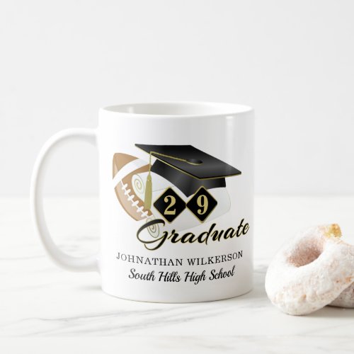 Black Graduation Cap Football Personalized Coffee Mug