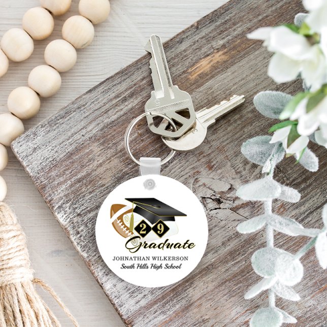 Black Graduation Cap Football Personalized Keychain (Black Graduation Cap Football Personalized Keychain)