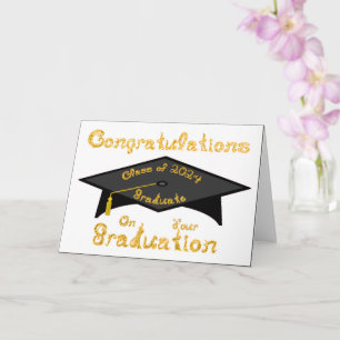 Black Graduation Cap Gold Graduate Class 2024 Hat Card