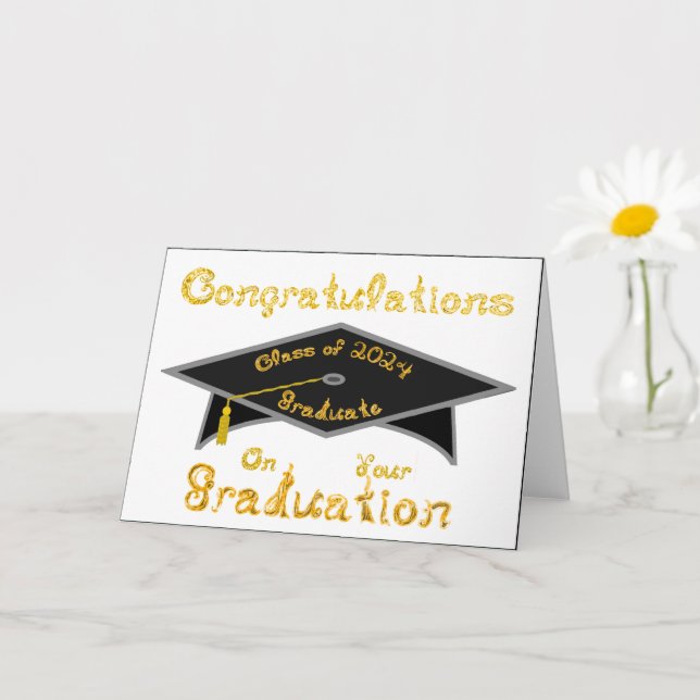 Black Graduation Cap Graduate Class 2024 Hat  Card (Small Plant)
