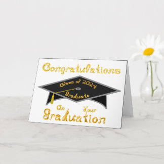 Black Graduation Cap Graduate Class 2024 Hat  Card