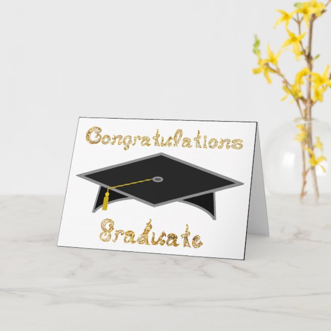 Black Graduation Cap Graduate Party Hat Card (Yellow Flower)