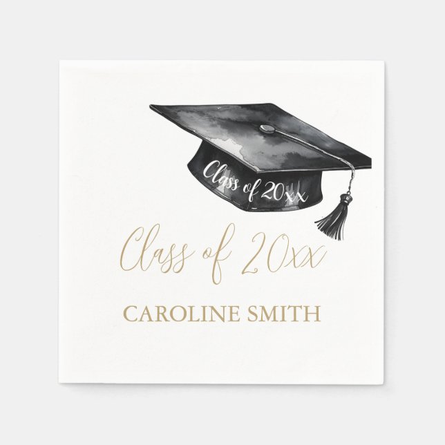 Black Graduation cap Graduation Party Napkins (Front)