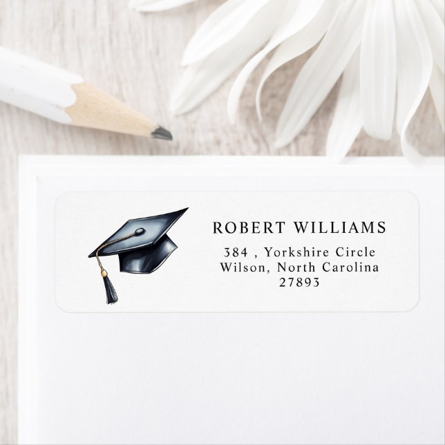 Black Graduation Cap Graduation Return Address Label (Insitu)
