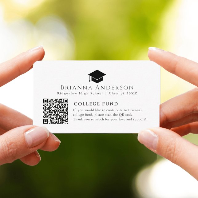 Black Graduation Cap Minimal White College Fund Enclosure Card (Creator Uploaded)