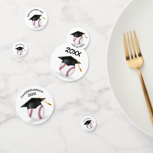 Black Graduation Cap On a Baseball Confetti