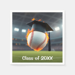 Black Graduation Cap On a Flaming Baseball Napkins