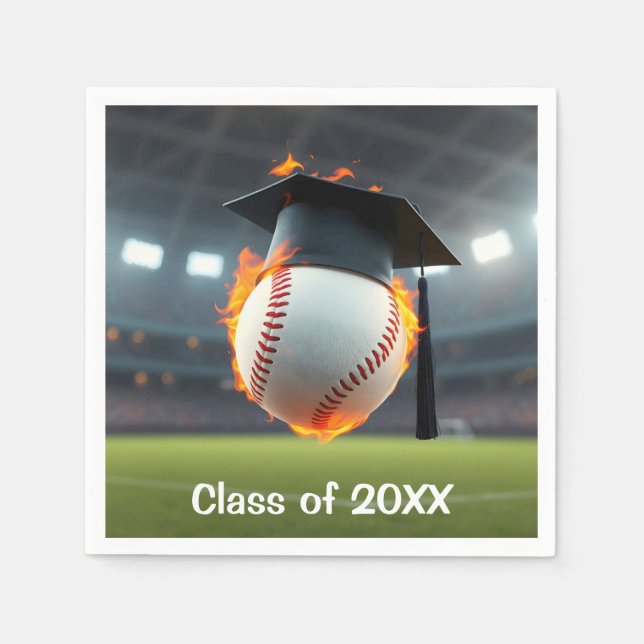 Black Graduation Cap On a Flaming Baseball Napkins (Front)