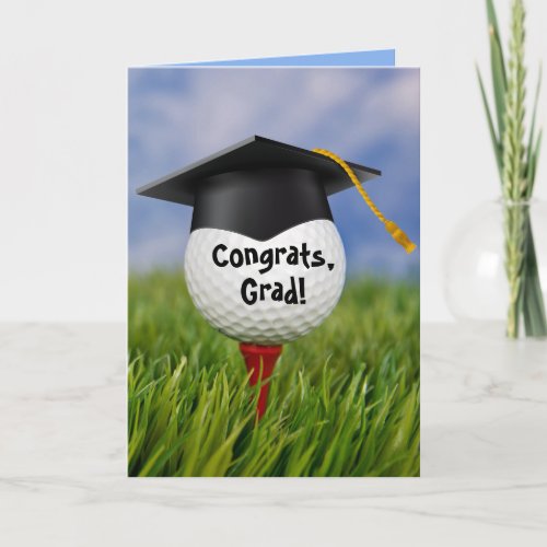 Black Graduation Cap On Golf Ball   Card