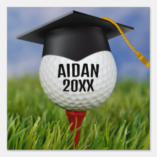 Black Graduation Cap On Golf Ball Sign