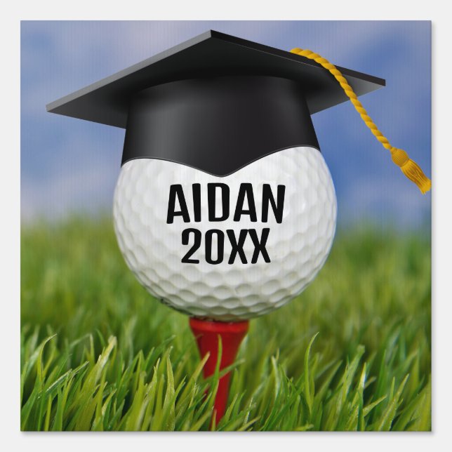 Black Graduation Cap On Golf Ball   Sign (Back)
