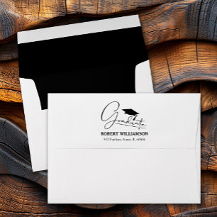 Black Graduation Cap Return Address Envelope