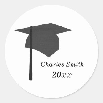 Black Graduation Cap Stickers  Personalized Classic Round Sticker by Cherylsart at Zazzle