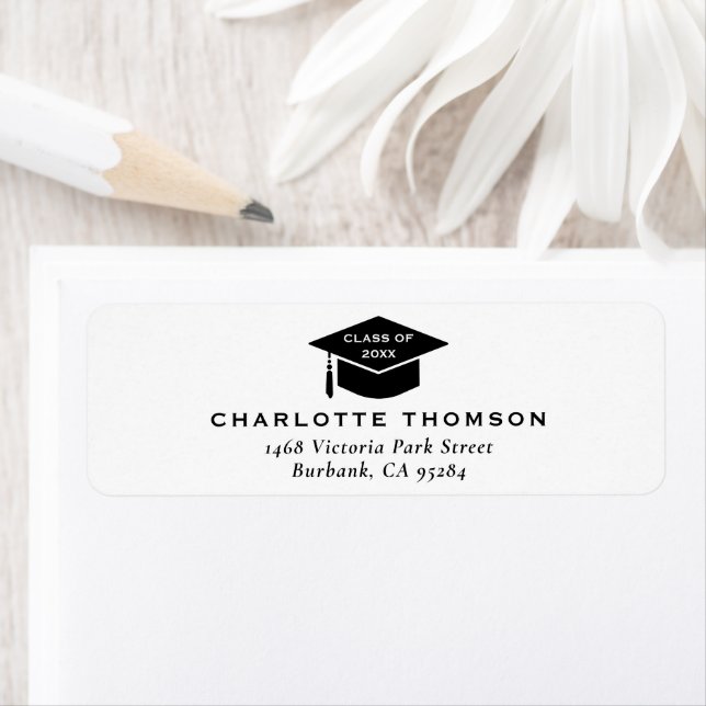 Black Graduation Cap Tassel Custom Return Address Label (Insitu)