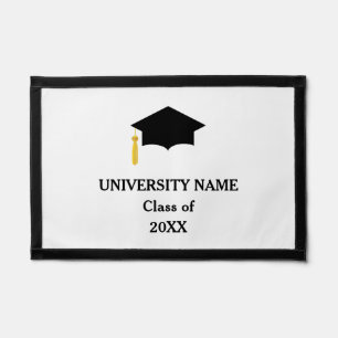 Black Graduation Cap & Text on White Pennant