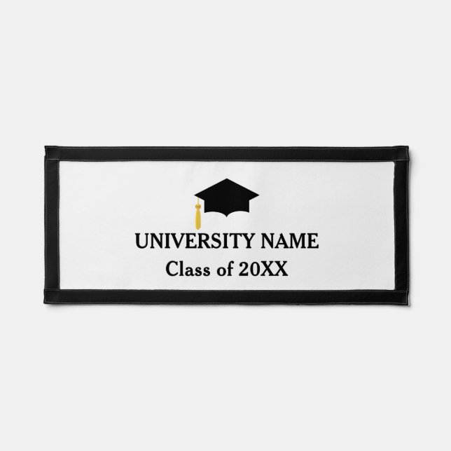 Black Graduation Cap & Text on White Pennant (Front)