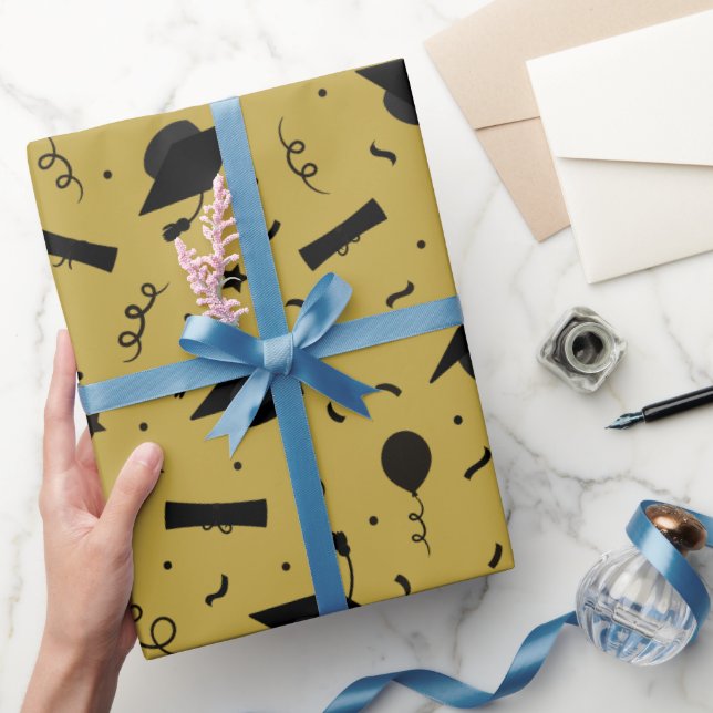 Black Graduation Cap Toss Wrapping Paper (Gifting)