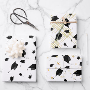 Black Graduation Cap Toss Wrapping Paper