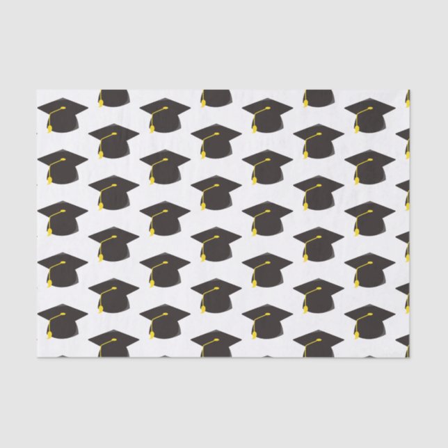 Black Graduation Cap w/ White Background Gift Tissue Paper (Front)