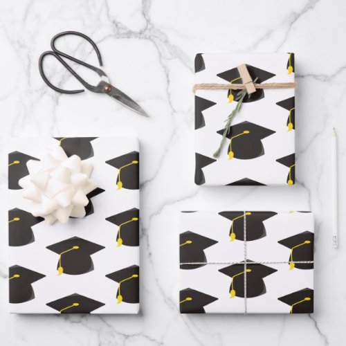 Black Graduation Cap w White Background Gift Wrapping Paper Sheets