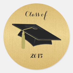 Black Graduation Cap With Gold Classic Round Sticker