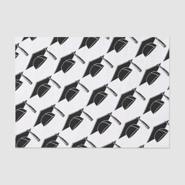 Black Graduation Caps Pattern Tissue Paper (Front)
