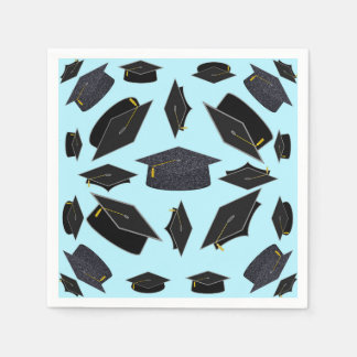 Black Graduation Caps Tossed In Air Graduate Napkins