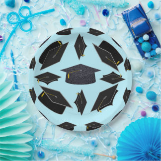 Black Graduation Caps Tossed In Air Graduate Paper Plates