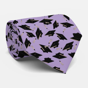 Black Graduation Caps Tossed in the Air Lavender Neck Tie
