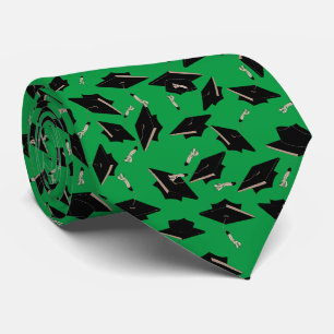 Black Graduation Caps Tossed in the Air on Green Neck Tie
