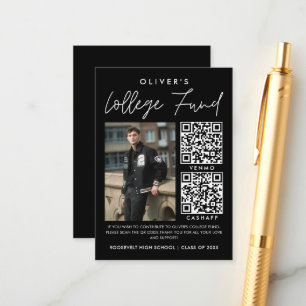 Black Graduation College Fund 2 QR Code Photo Enclosure Card