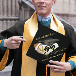 Black Graduation Football Personalized Cap Topper
