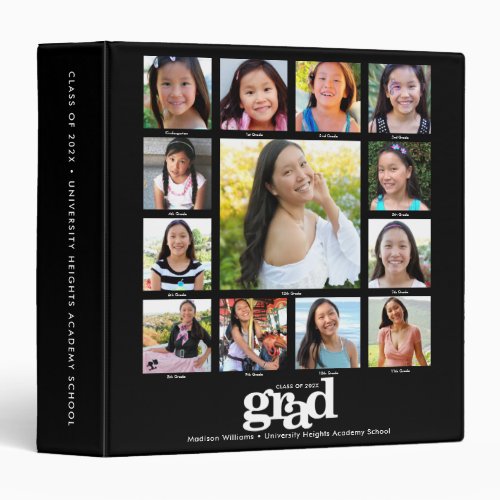 Black Graduation K12 Bold Modern Photo Collage 3 Ring Binder