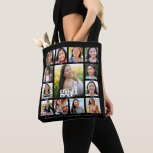 Black Graduation K–12 Bold Modern Photo Collage Tote Bag